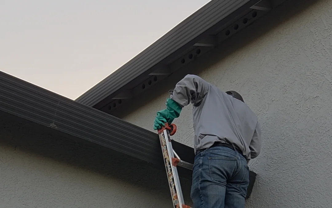 Summit Pest Control technician treating the eaves of a home